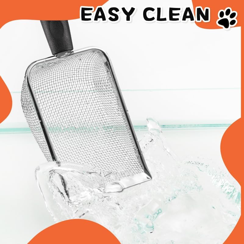 Cuchara de arena para gatos, pala de arena de malla de acero inoxidable, pala profunda, pala de esquina confiable para limpiadores de arenas, pala