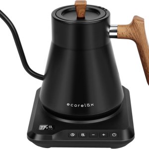 Ecorelax Hervidor eléctrico de cuello de cisne con control de temperatura preciso de  1 , 1200 W para café y té, 100% acero inoxidable, hervidor de Ecorelax Hervidor eléctrico de cuello de cisne con control de temperatura preciso de  1 , 1200 W para café y té, 100% acero inoxidable, hervidor de