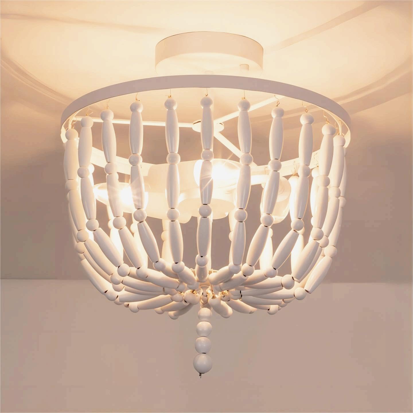 Lámpara de techo con cuentas de madera, estilo bohemio, 3 luces, semiempotrada, lámpara de techo blanca para sala de estar, dormitorio, guardería,
