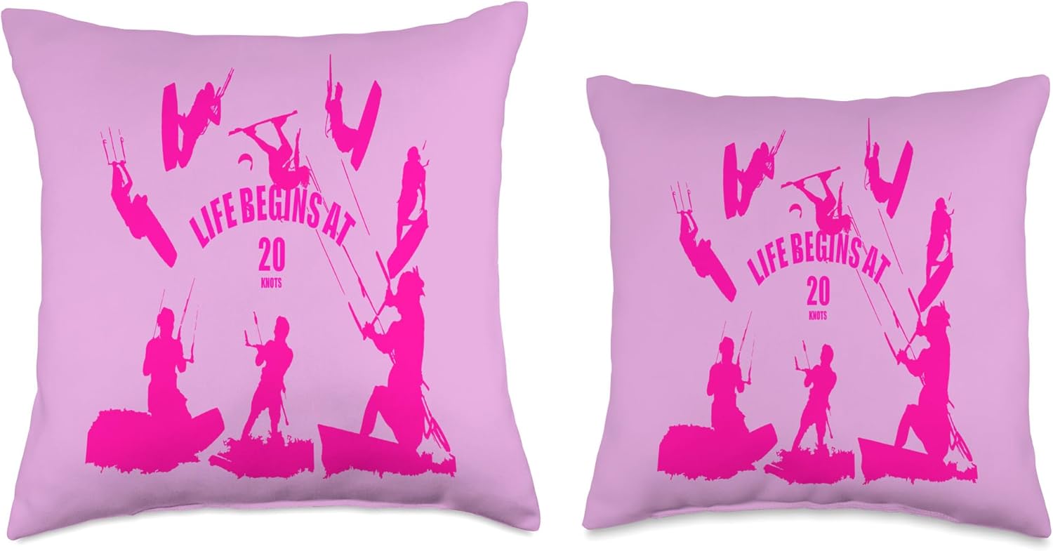 Kiting Life Begins at Twenty Knots Kitesurfer Fun Quote 4 Throw Pillow, 16×16, Multicolor