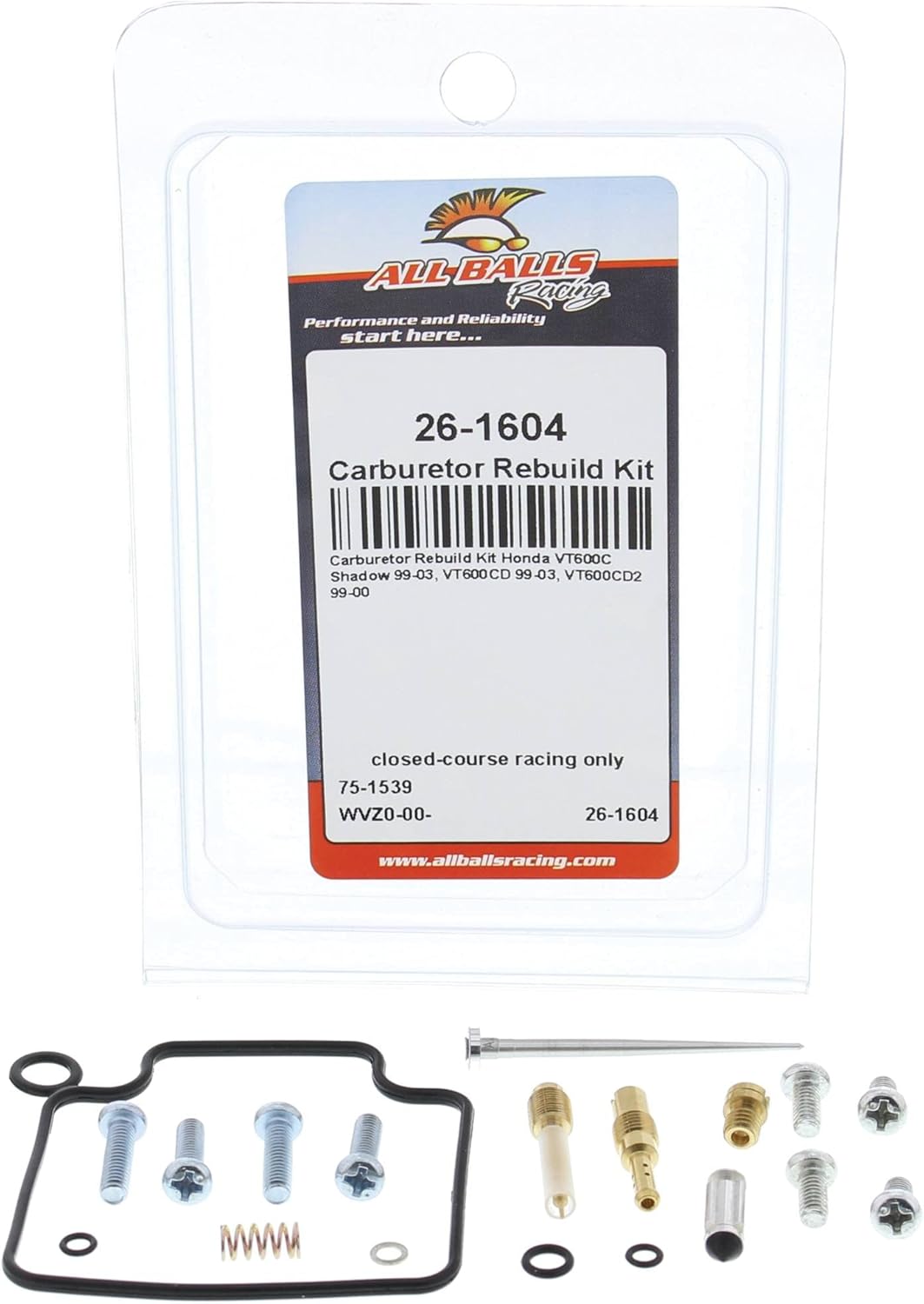 All Balls Racing Kit de reconstrucción de carburador 26-1604 compatible conrepuesto para Honda VT600C Shadow 1999-2003, VT600CD 1999-2003, VT600CD2