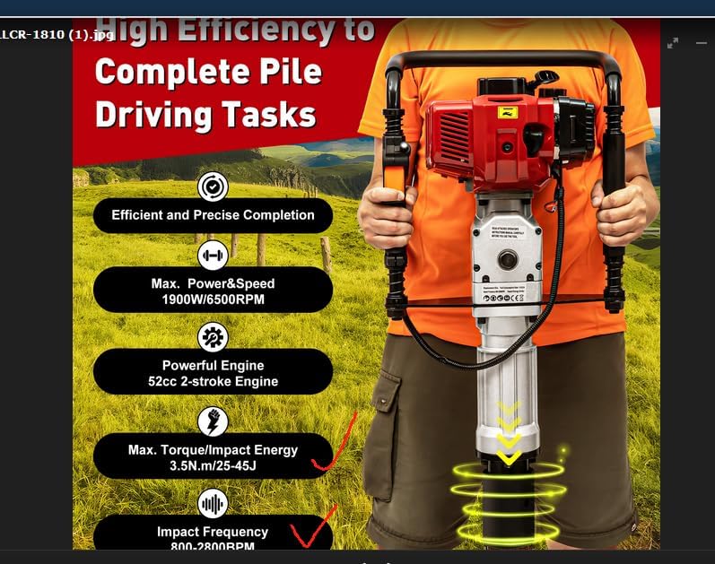 Conductor de poste en T accionado a gas, 52cc 2.3hp valla poste conductor, motor de gasolina pila conductor Jack Hammer 2.165 in 2.756 in, Dos
