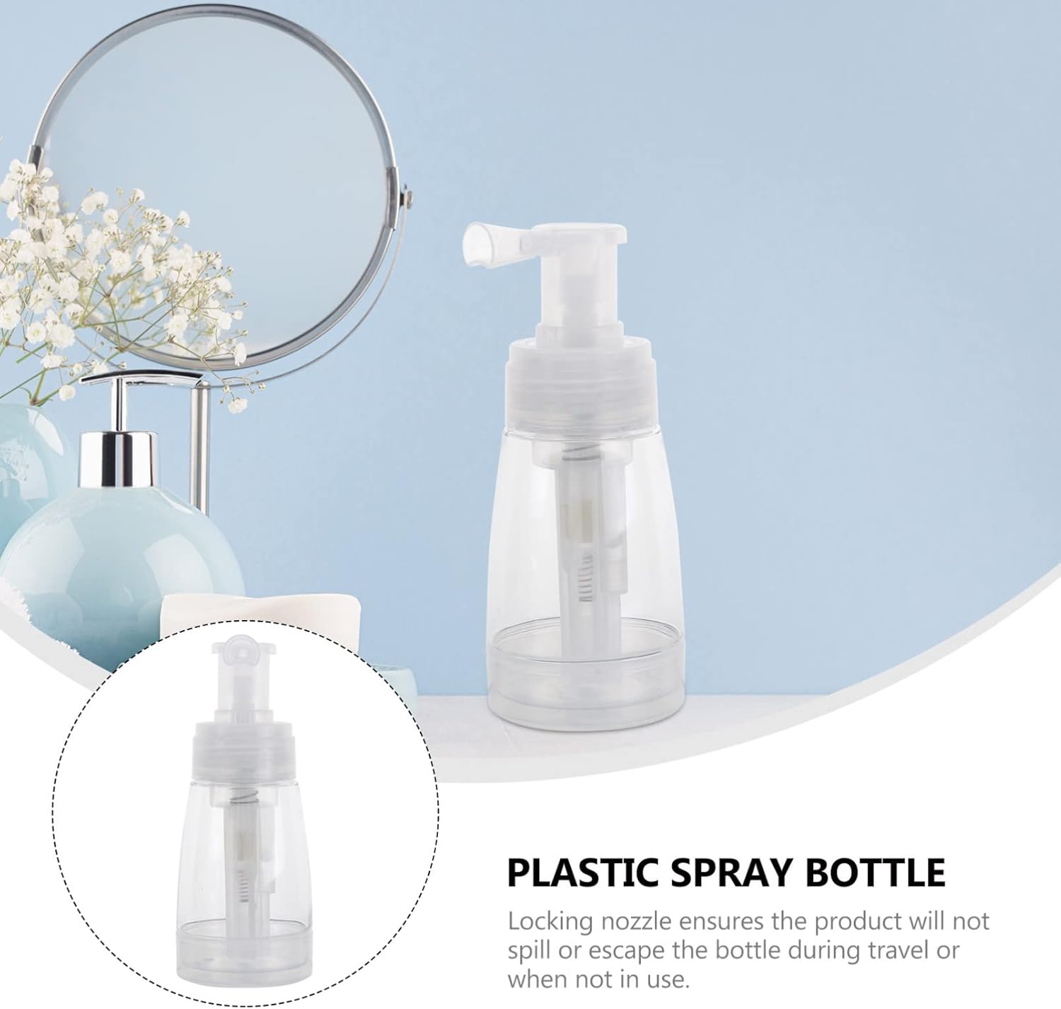 Botella de spray de viaje, pulverizador de polvo transparente, botella de viaje de plástico vacía para peluquería, salón de oficina, botellas de