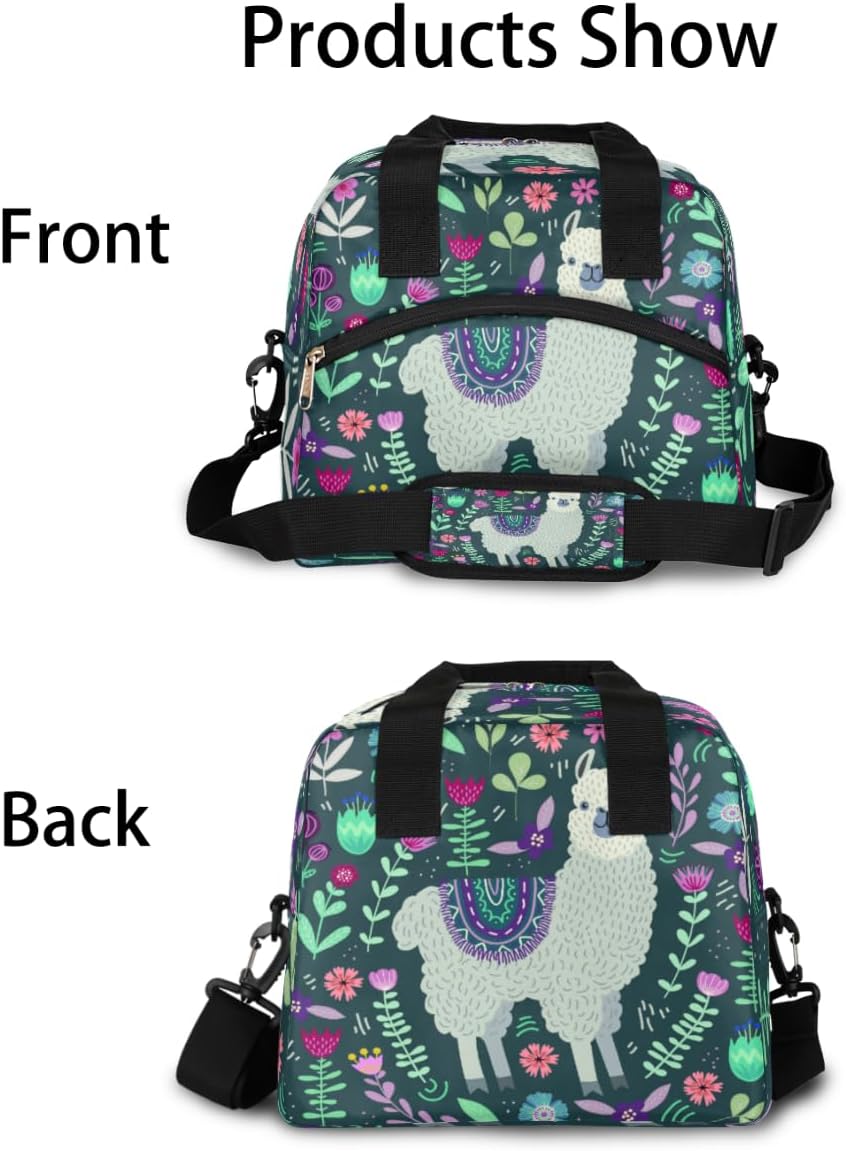 JXDXHCW Lonchera con estampado floral de alpaca, bolsa aisladaenfriadora para mujeres, hombres, niñas, niños, bolsa de almuerzo con correa ajustable