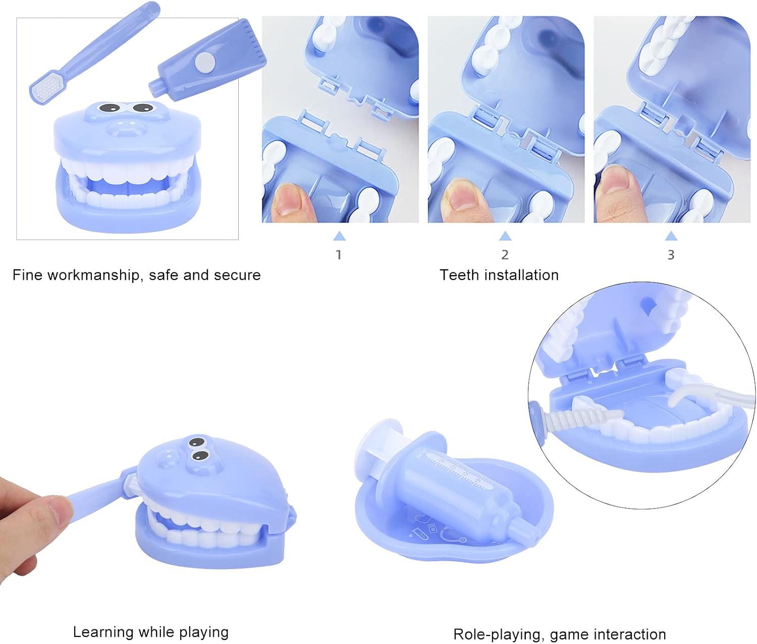 VBESTLIFE Modelo de herramientas de dentista, juego de 9 piezas para niños, juego de simulación para dentistas, juego de modelos de dientes, kit de
