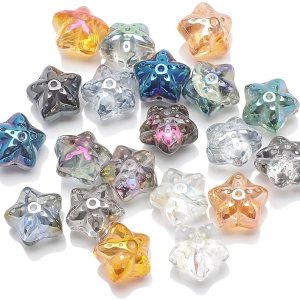 Rired 27 Cuentas de estrella para hacer joyas, 50 unidades, cuentas de vidrio grandes de 0.7 pulgadas para manualidades, coloridas y bonitas cuentas Rired 27 Cuentas de estrella para hacer joyas, 50 unidades, cuentas de vidrio grandes de 0.7 pulgadas para manualidades, coloridas y bonitas cuentas