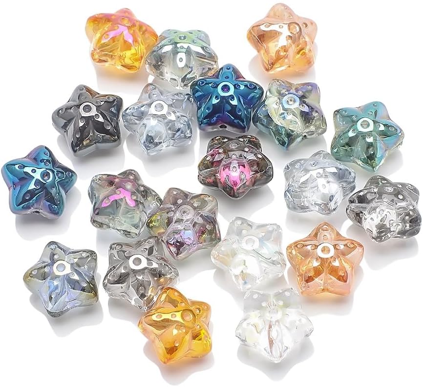 Rired 27 Cuentas de estrella para hacer joyas, 50 unidades, cuentas de vidrio grandes de 0.7 pulgadas para manualidades, coloridas y bonitas cuentas