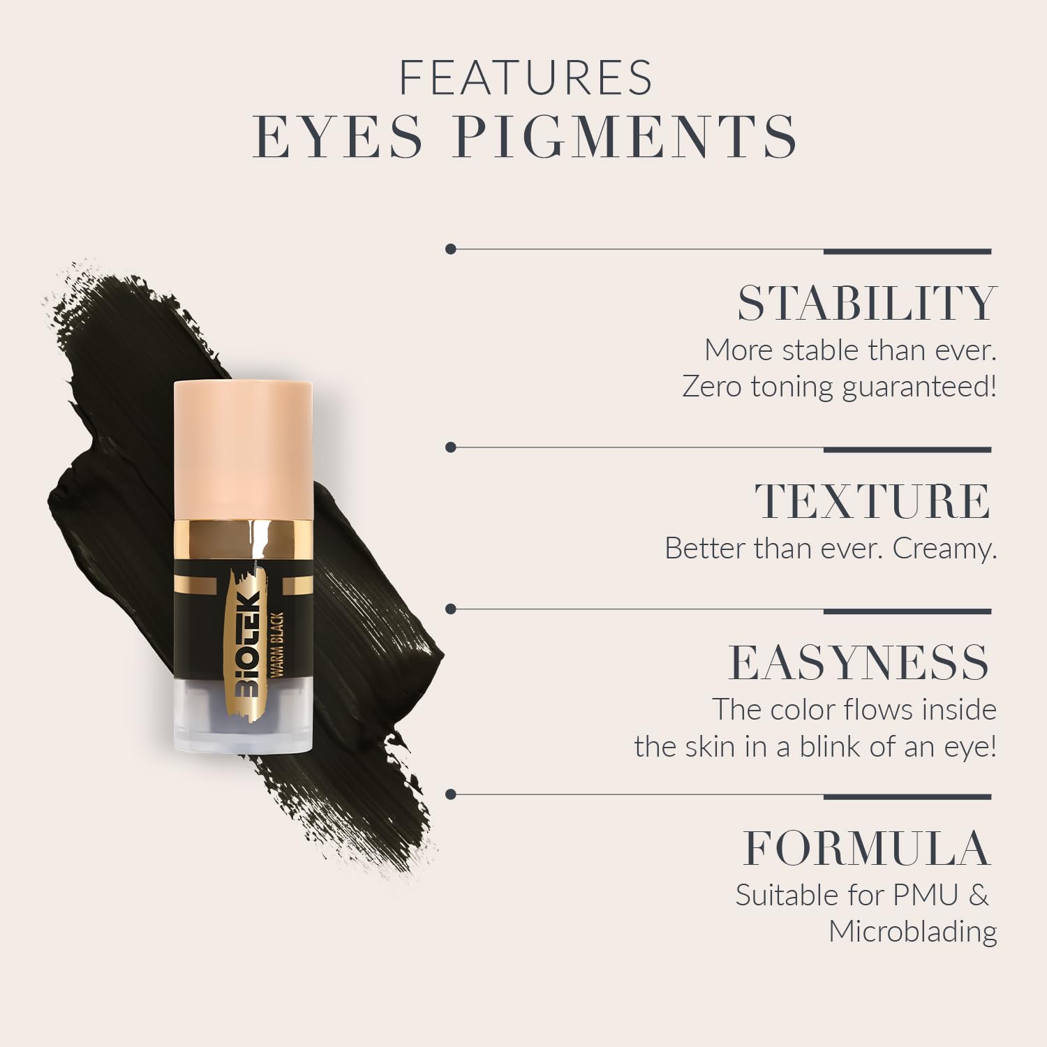 Biotek Pigmento para ojos para maquillaje permanente, color negro cálido para ojos y Eyliner, fabricado en Italia, más que nunca, negro cálido, 0,24