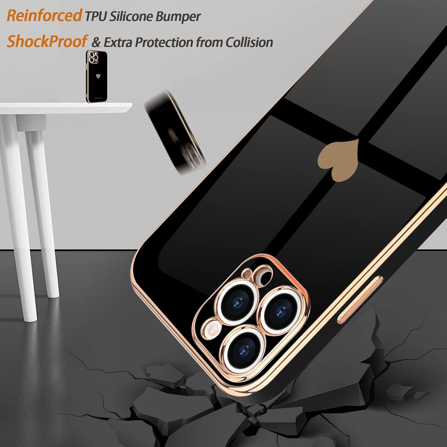 Teageo Funda para iPhone 15 Pro con protector de pantalla 2 unidades para niñas y mujeres, diseño de corazón de amor femenino de lujo, funda suave