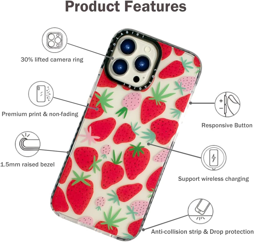 Funda para iPhone 13 para mujer, bonito diseño femenino de fresas, patrón de dibujos animados de frutas Kawaii para niñas y adolescentes, funda de