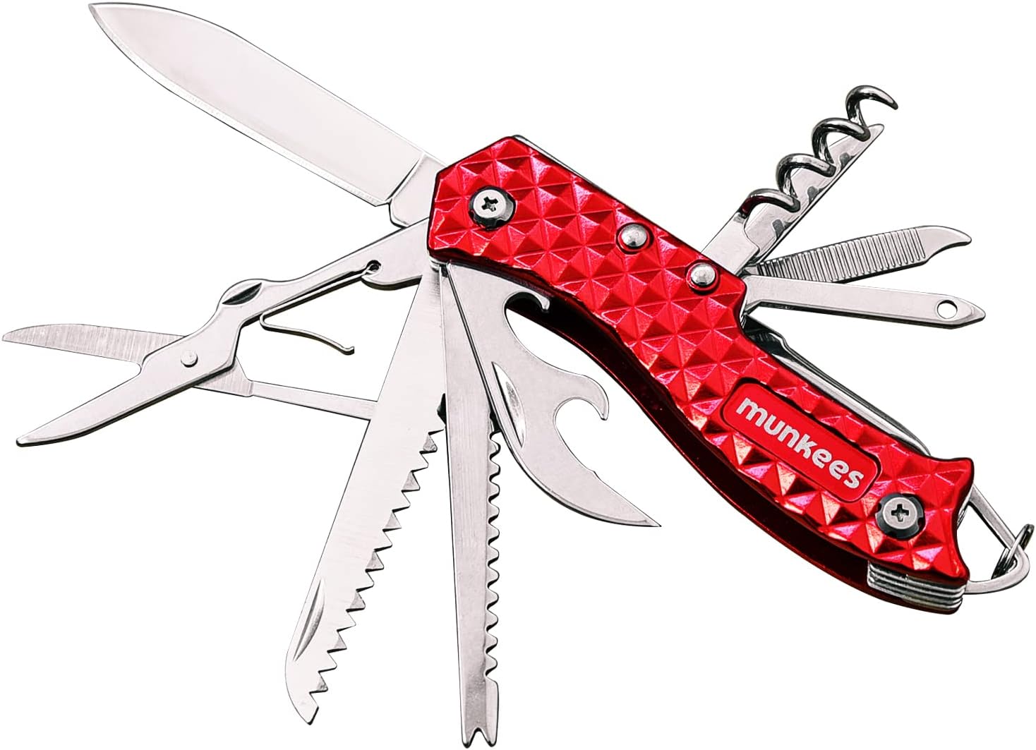 Herramienta de bolsillo multifuncional 11 en 1 herramienta plegable portátil con cuchilla, tijeras, sacacorchos, dentado, destornillador, abridor,