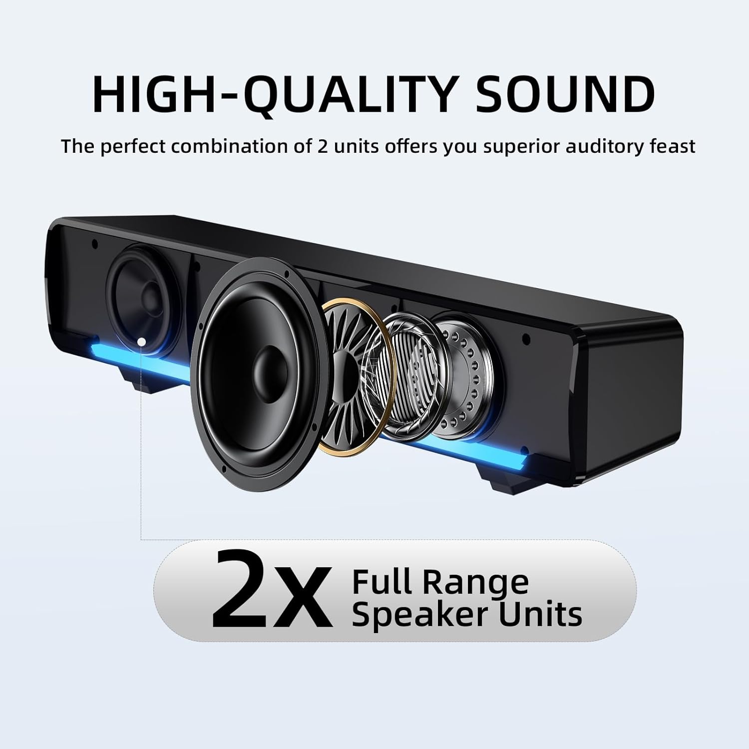MARBOO Actualizado Altavoces de computadora para escritorio, barra de sonido Bluetooth, conexión auxiliar de 0.138 in, altavoces alimentados por USB