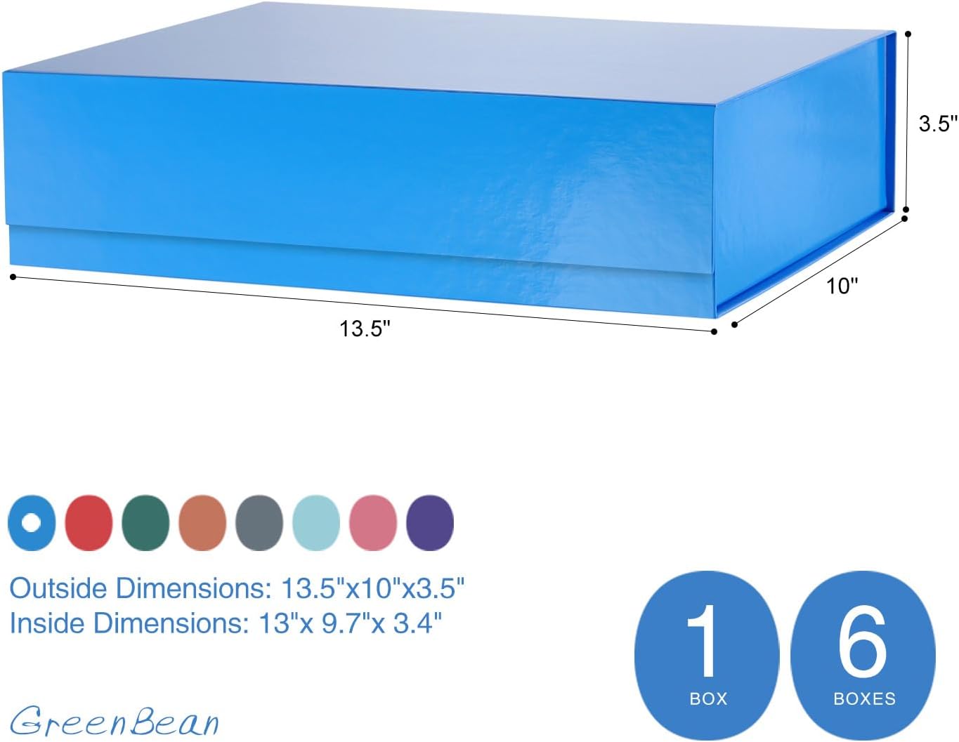 Caja de regalo de 13 x 9.7 x 3.4 pulgadas, caja de regalo grande azul con tapa para regalos, caja de regalo magnética para gafas, caja de regalo de