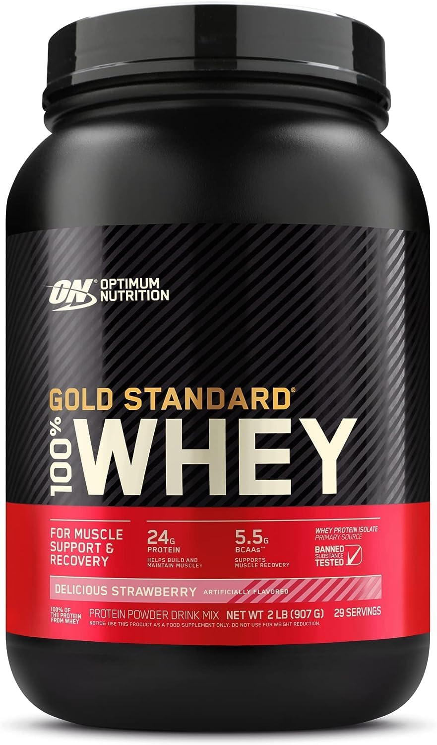 Optimum Nutrition (ON) Gold Standard 100% proteína de suero de leche en polvo aislado de fuente primaria, 0.91 onzas de proteína para apoyo muscular