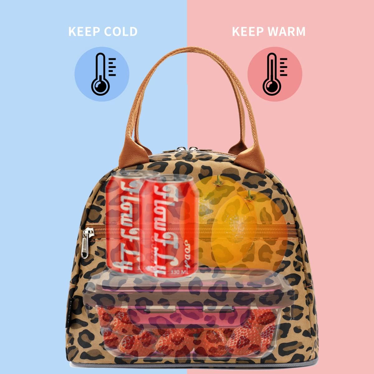 FlowFly Bolsa de almuerzo, organizador de almuerzo, soporte para almuerzo, bolsa térmica para almuerzo, bolsa térmica para mujereshombres, leopardo