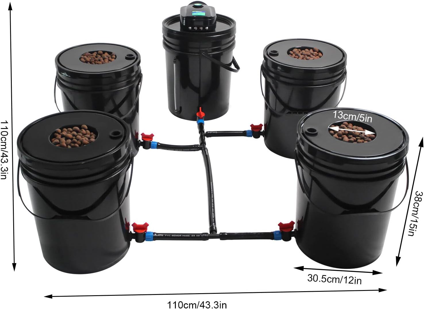 Sistema hidropónico DWC, kit de sistema de cultivo hidropónico DWC de 5 galones y 5 cubos, kit de cultivo hidropónico que incluye bomba de aire de