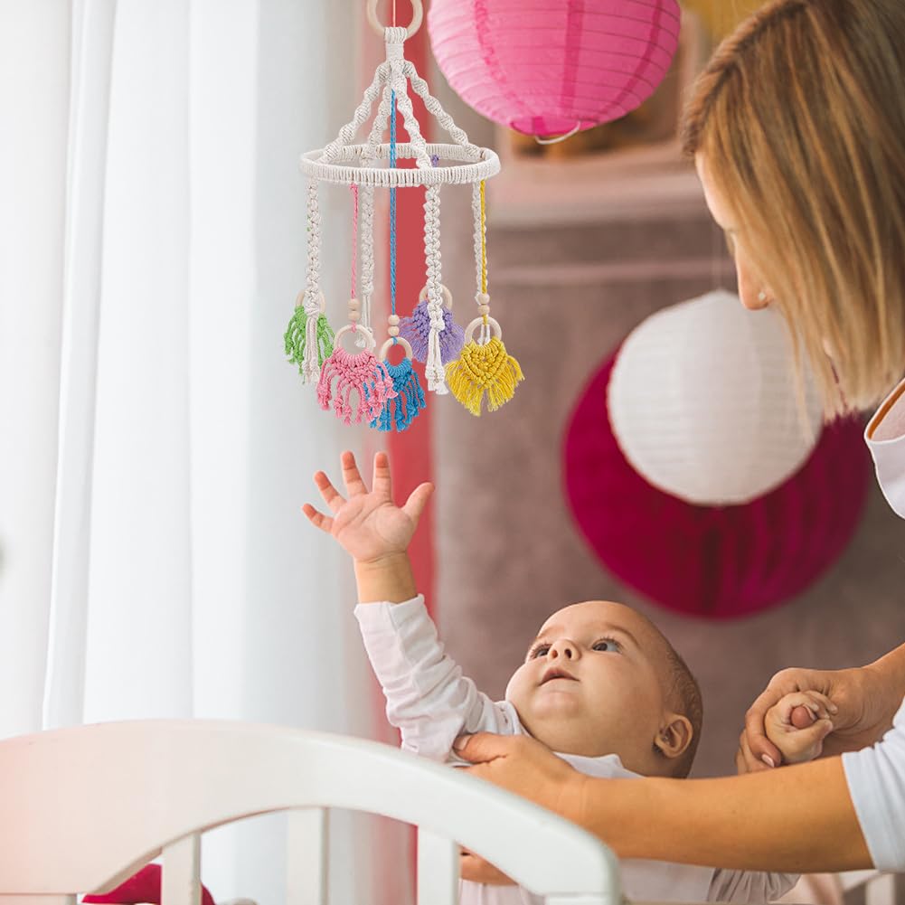 DIY Baby Mobile Colorful Macramé Baby Mobile Kit Cuna Mobiles para Bebés Cama de Bebé Campana de Viento DIY Baby Mobile para Cuna