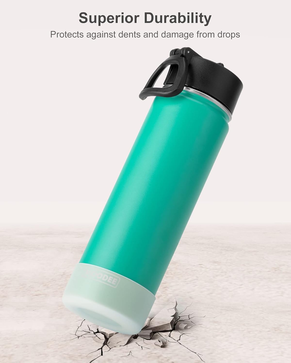 koodee Botella de agua de 22 onzas de acero inoxidable aislada al vacío, botella de agua deportiva de boca ancha con tapa con popote, botella de