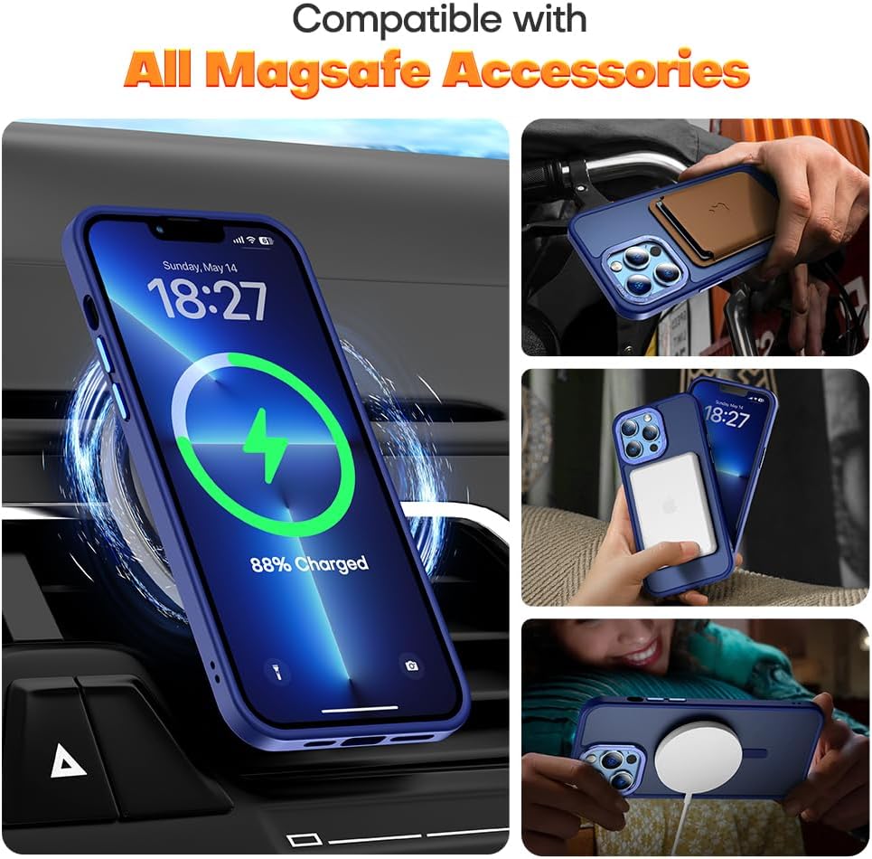 KISEN Funda magnética compatible con MagSafe Slim translúcida mate para iPhone 13 Pro Max de 6.7 pulgadas, color azul marino