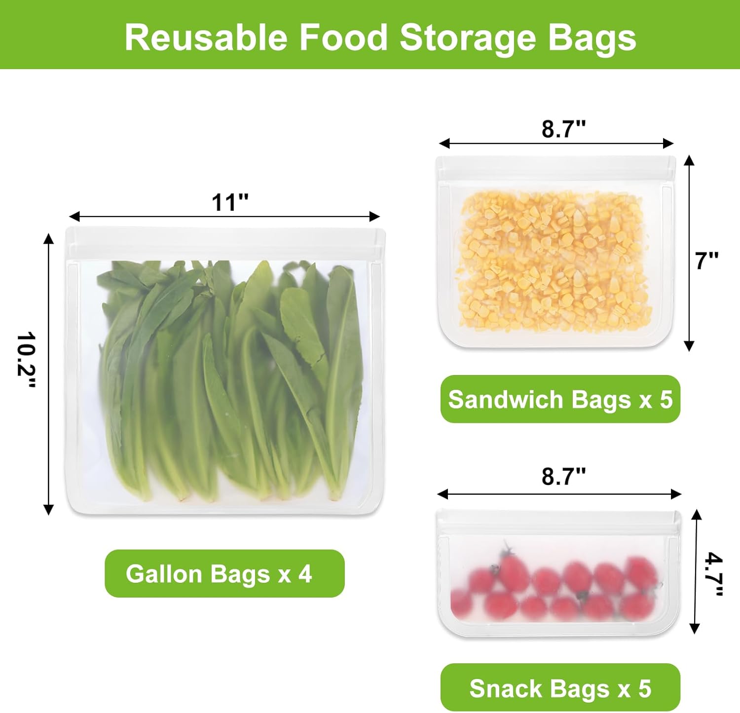 Moretoes Paquete de 14 bolsas reutilizables para congelador, bolsas de silicona reutilizables, bolsas de almacenamiento de alimentos para el
