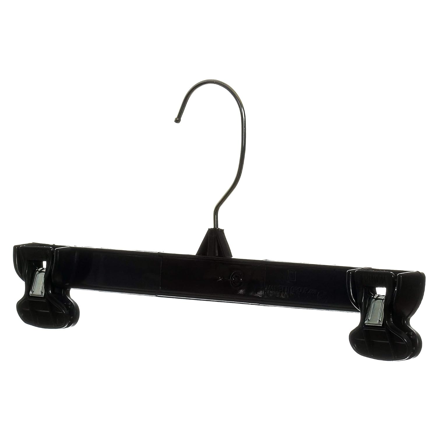 Mainetti 6012 – Ganchos de ropa de plástico negro con colgador giratorio de metal y pinzas antideslizantes de plástico resistentes, ideal para