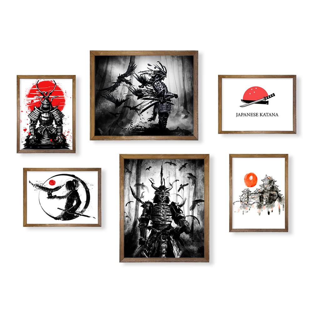 Japandi Home Decor – Japan Warrior Katana Picture Print – Bushido Karate Ninjas Japanese Themed Art Set – Japanese Samurai Poster Wall Art – Asian