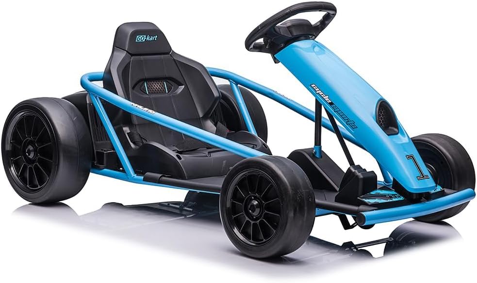 Go Kart de 24 V para niños de 8 a 12 años, 300 W x 2 motores extra potentes, batería grande de 9 Ah de 8 MPH de alta velocidad con música, bocina,