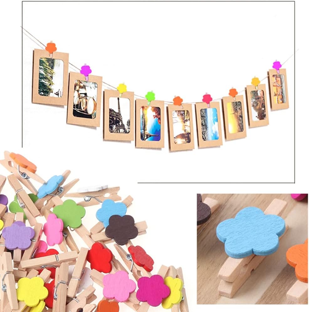 Pinzas para fotos, pinzas de papel, pinzas para colgar flores de primavera, pinzas para la ropa, mini ropa de lavandería de madera natural, 50
