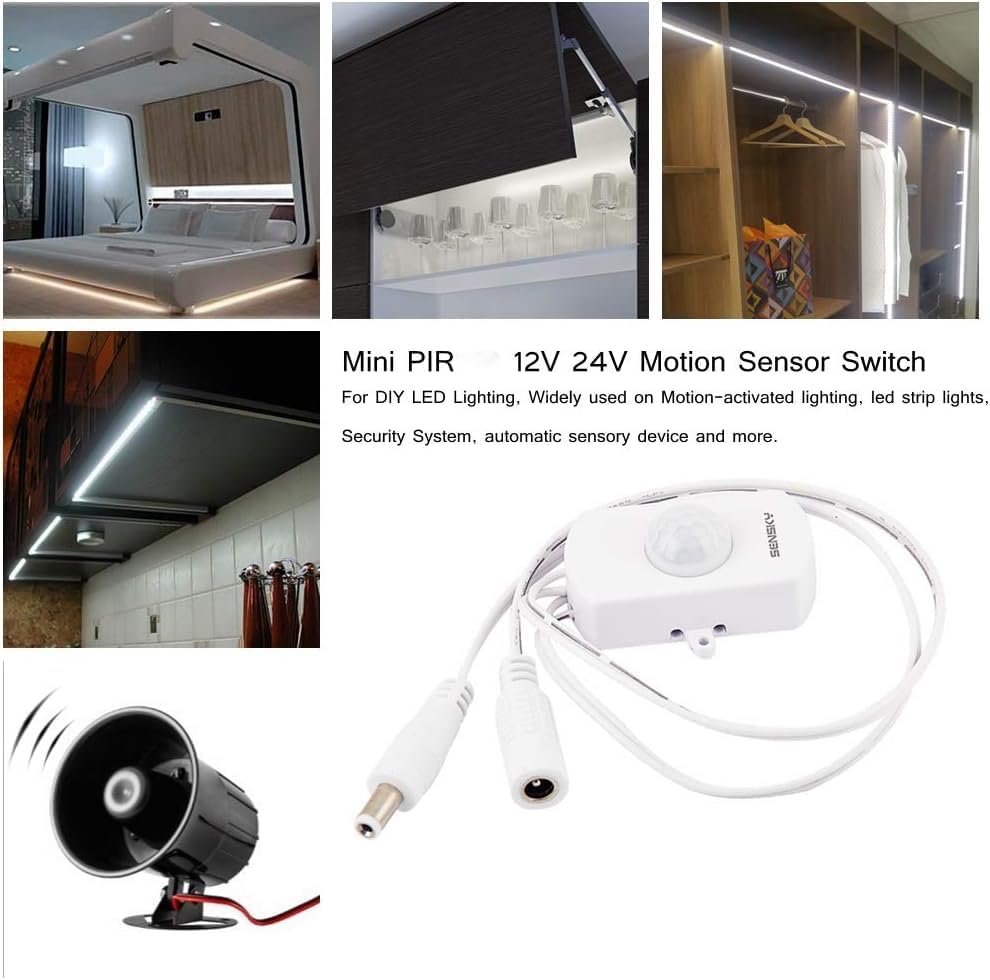 BS010WL DC 12v a 24v Mini Pir Sensor de Movimiento Interruptor de Ocupación Sensor de Ocupación para DIY Iluminación LED (Sensor de Luz, Tiempo de