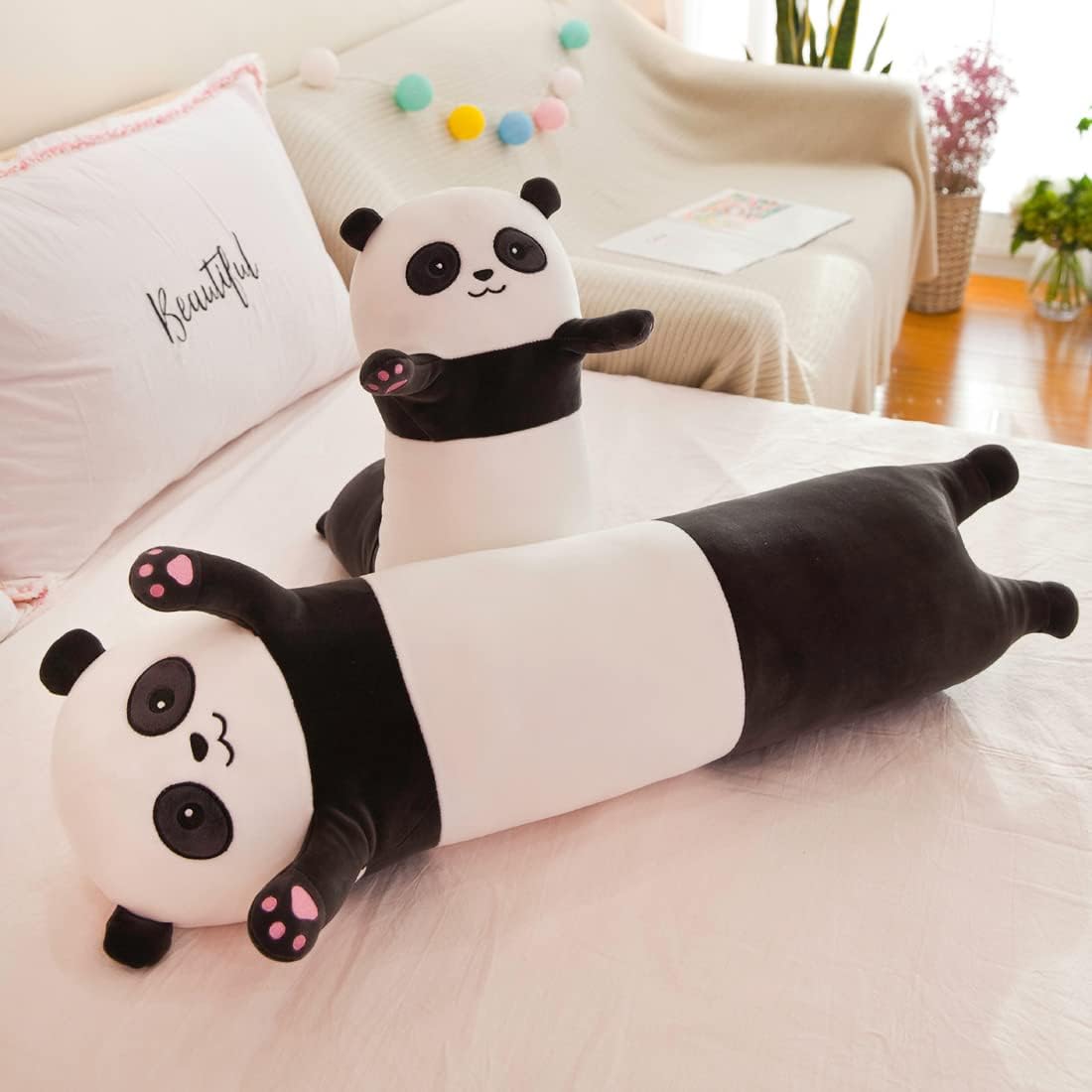 Almohada larga de felpa de panda, suave almohada de cuerpo largo de panda, bonita almohada de peluche de panda para niños, almohada larga de panda