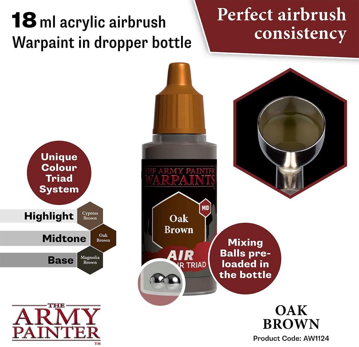 The Army Painter Warpaint Air Oak Brown – Pintura acrílica no tóxica a base de agua muy pigmentada para juegos de rol de mesa, juegos de mesa y