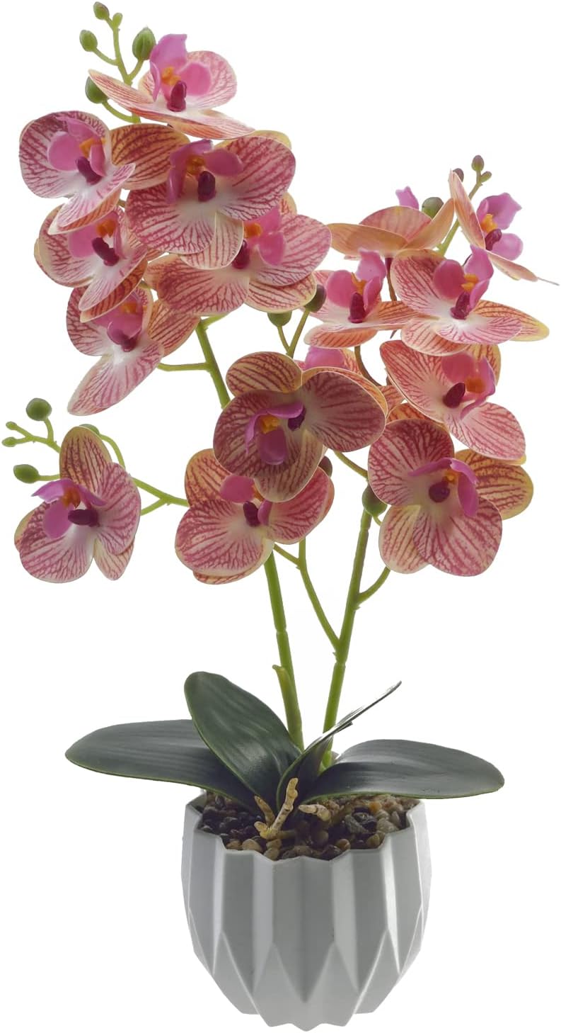 Aobear Orquídea para flores artificiales, arreglo de orquídeas, plantas artificiales decorativas de seda Phalaenopsis orquídea flor con jarrón de