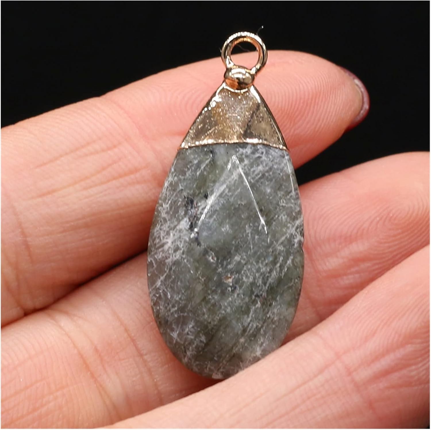 1pcs Natural White Jades Flash Labradorite Pendant Charm Stone Pendants DIY for Necklace Earring or Jewelry Making Size 34x15mm Natural Stone (Size
