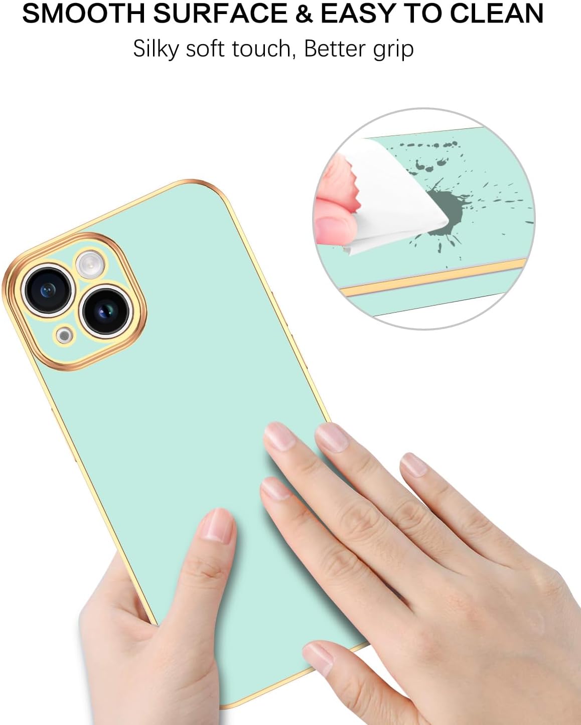 BENTOBEN Funda compatible con iPhone 15 de 6.1 pulgadas 2023, ajuste delgado, dorado, de lujo, de poliuretano termoplástico, a prueba de golpes,