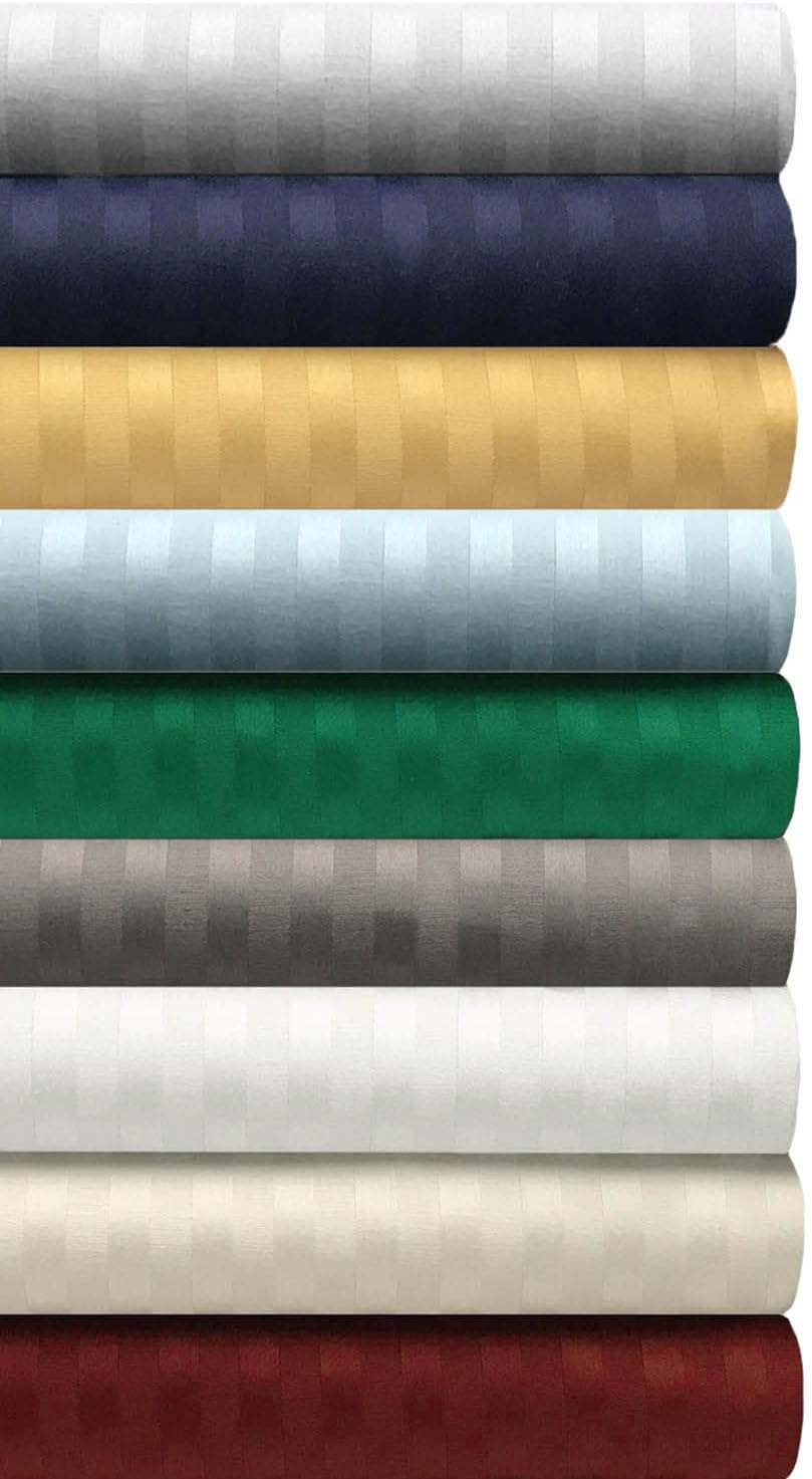 Superior Juego de sábanas de algodón egipcio de 400 hilos, tejido satinado a rayas, artículos esenciales para ropa de cama suave, 1 sábana bajera