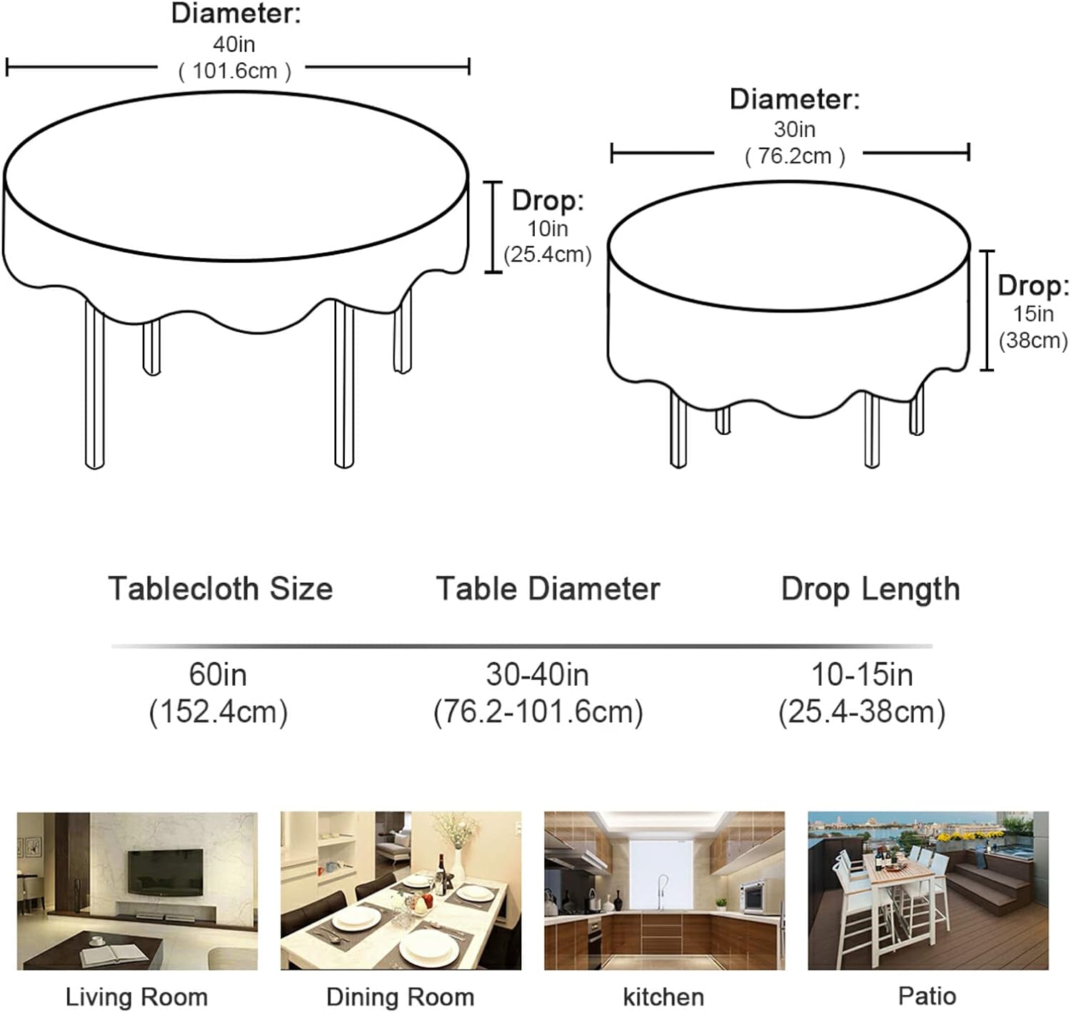 MCHIVER Mantel impermeable para mesas redondas, mantel de encaje para mesa de comedor al aire libre, cubierta de mesa de picnic, banquete, mesa