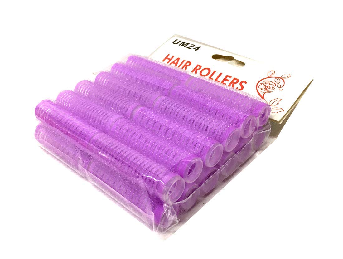 Mini rodillos pequeños para el cabello, auto agarre, ventilados, profesionales, rizadores de peluquería, color morado, 24 unidades