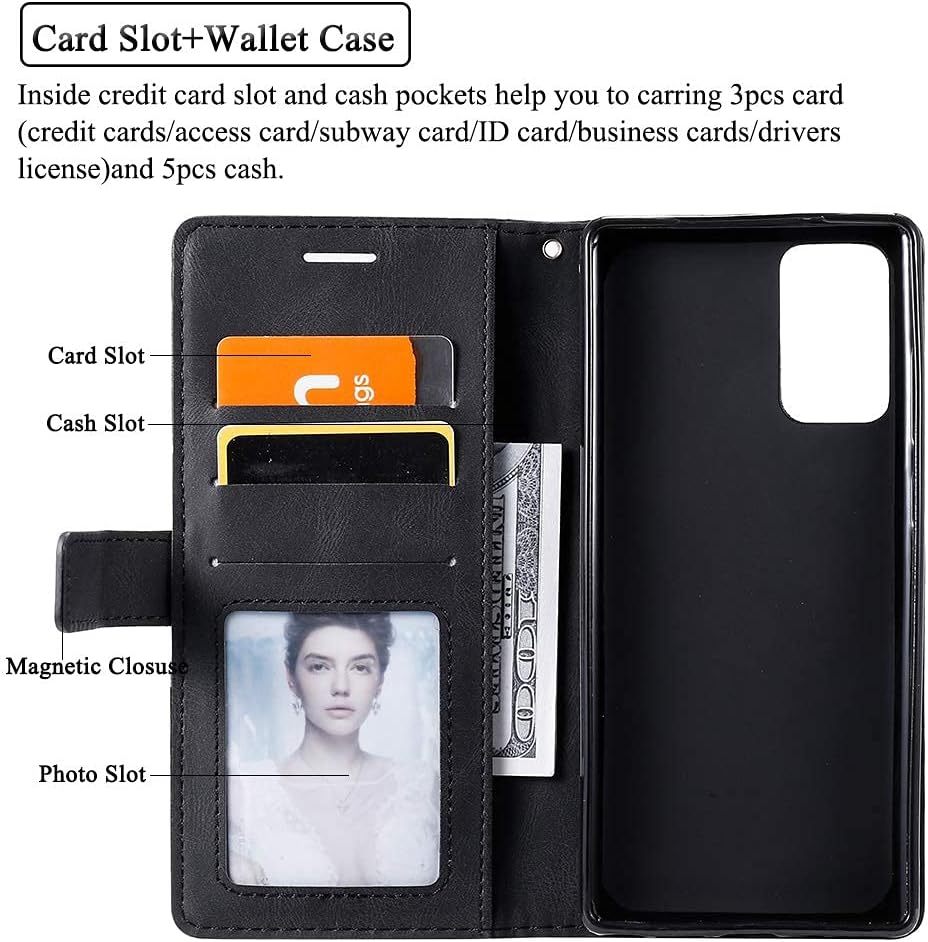 Compatible con Samsung Galaxy Note 20 Glaxay Note20 5G – Funda tipo cartera de vidrio templado, protector de pantalla con tapa para tarjetero,