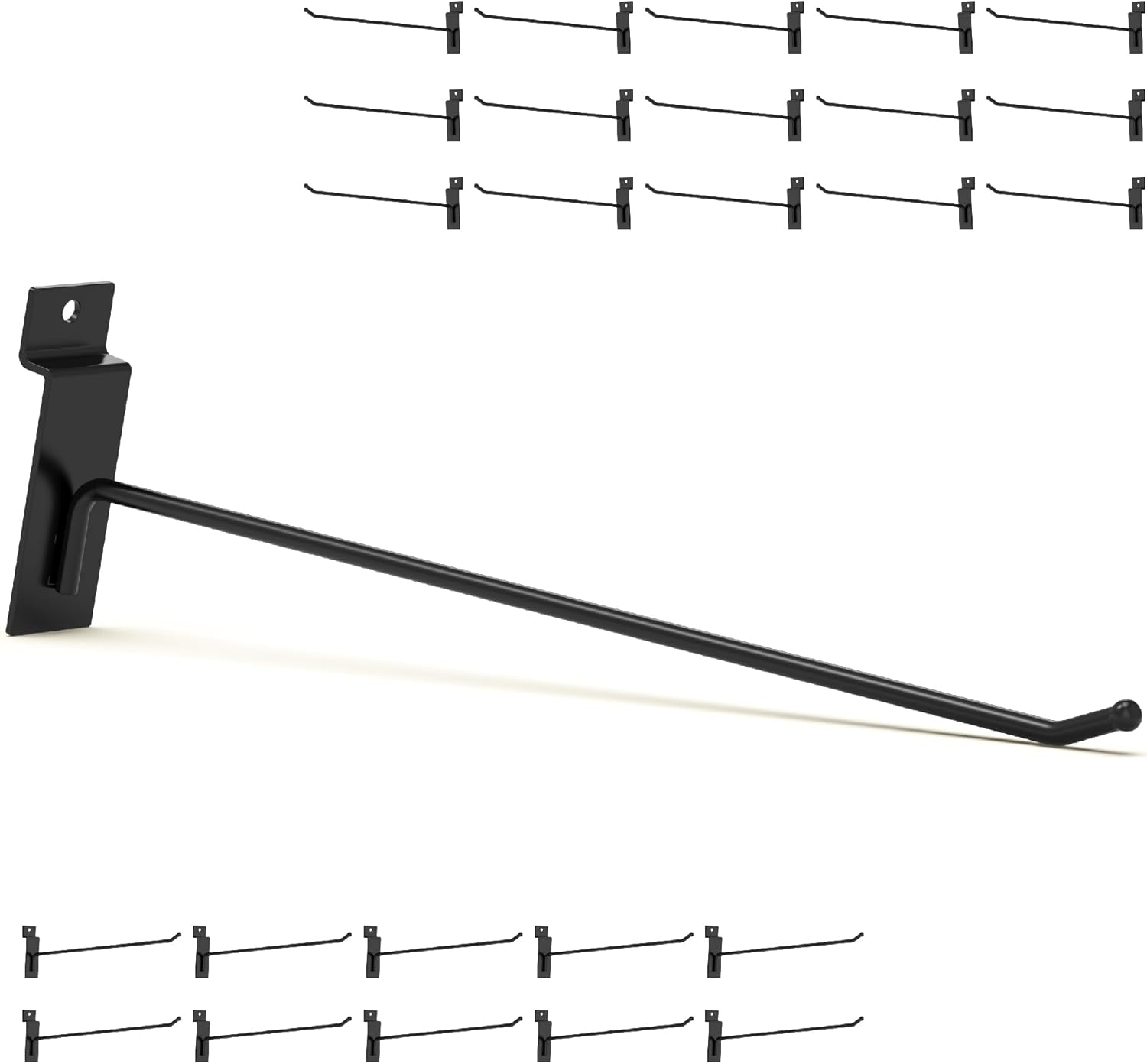 Ganchos de pared negros de 10 pulgadas, 25 piezas, accesorios de pared de listones resistentes, colgador de herramientas de pared de listones