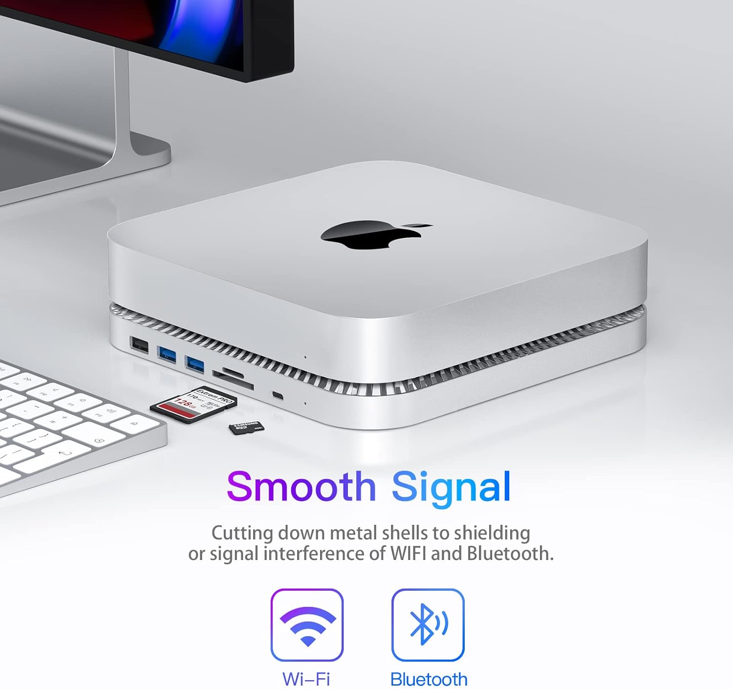 RayCue Mac Mini Hub y soporte tipo C con carcasa SSD, soporte para Mac Mini, compatible con SSD SATA de 2.5 pulgadas, puerto de datos USB-C, puerto