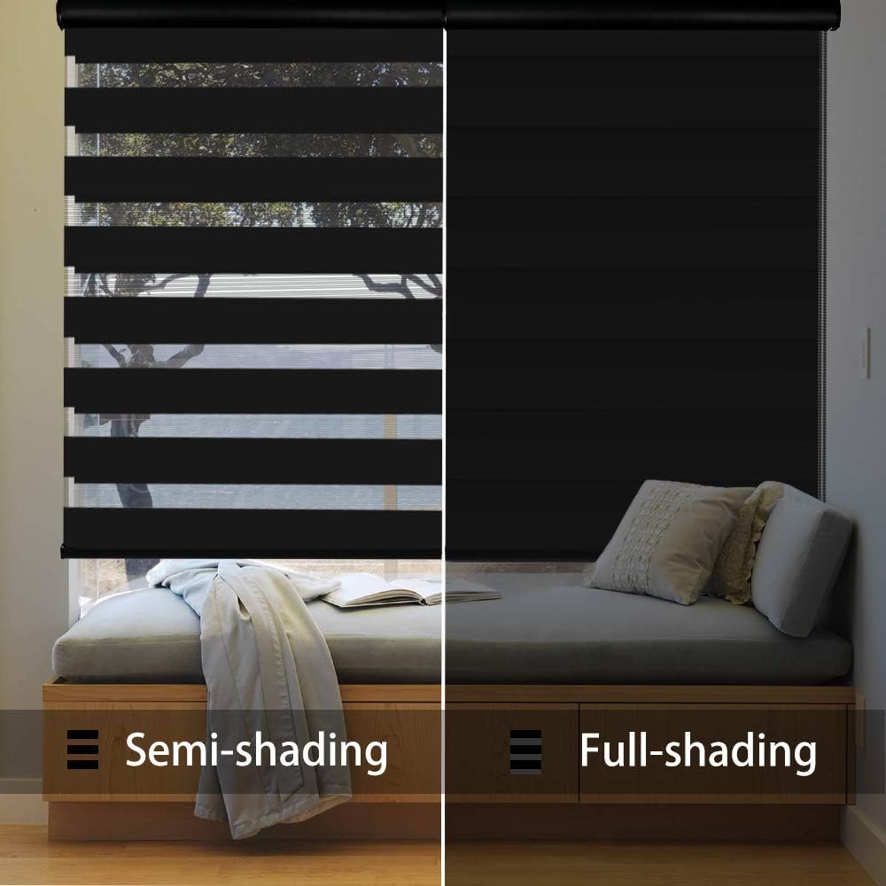 LUCKUP Zebra – Persianas enrollables dobles con cubierta de cenefa, cortinas para día y noche (24 pulgadas de ancho x 72 pulgadas de alto, negro)