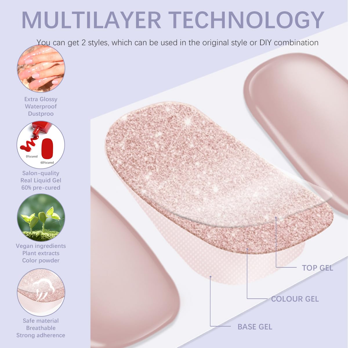 Tiras de uñas de gel semicuradas, calcomanías de uñas de gel francesas que funcionan con cualquier lámpara de uñas, envolturas de gel para uñas,