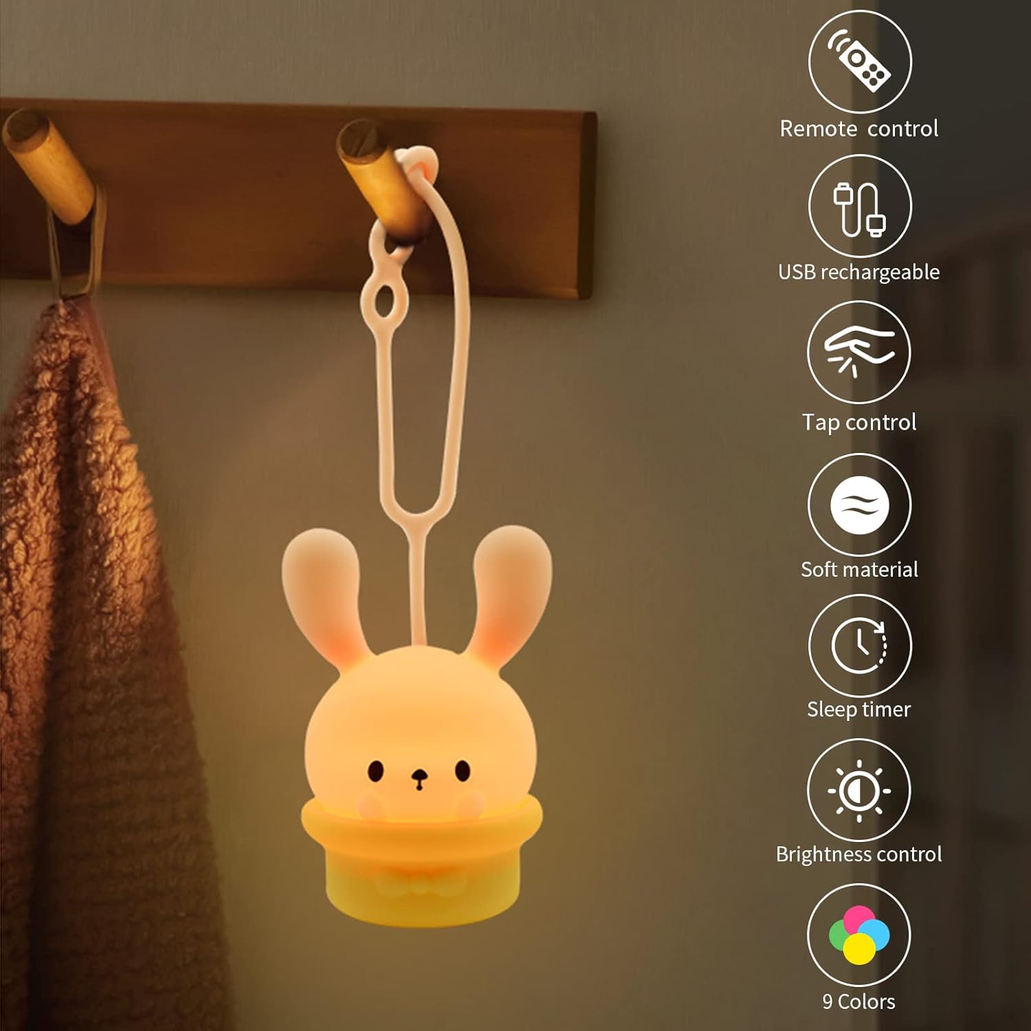 Lámpara de noche colgante para campamento para niños, luz LED portátil, para habitación de bebé, 9 colores cambiantes, lámpara de noche para asiento