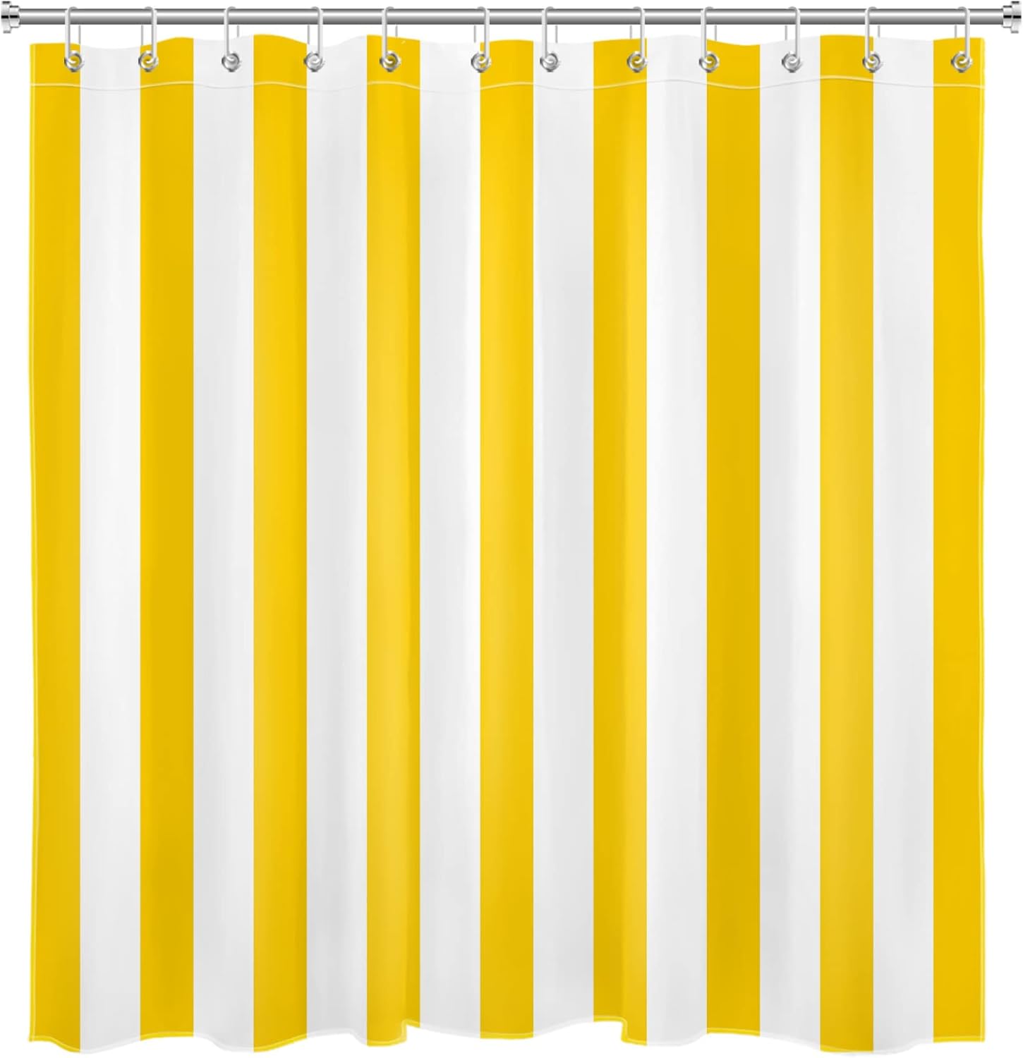 LB Yellow and White Shower Curtain for Bathroom, Modern Striped Bathroom Curtains Geometric Patterns Vertical Stripe Washable Polyester Fabric
