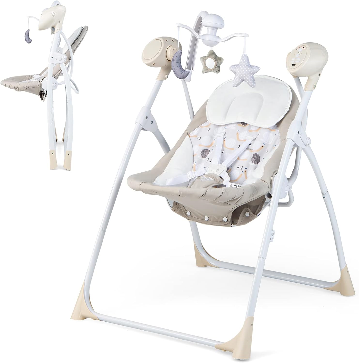 BABY JOY Columpios de bebé para bebés, balancín portátil para bebés con 5 velocidades de oscilación, respaldo ajustable de 3 posiciones, 3 ajustes
