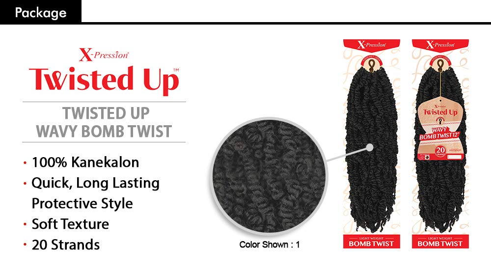 Paquete de múltiples ofertas. Trenzas de ganchillo Outre x-pression Twisted Up Wavy Bomb Twist de 12 pulgadas (paquete de 1, 2)