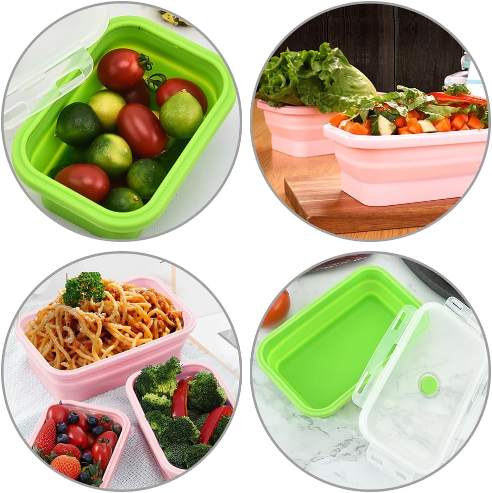 Alimat PluS Contenedores pequeños de silicona para almacenamiento de alimentos con tapas, juego de 3 recipientes plegables de 16.9 onzas líquidas,