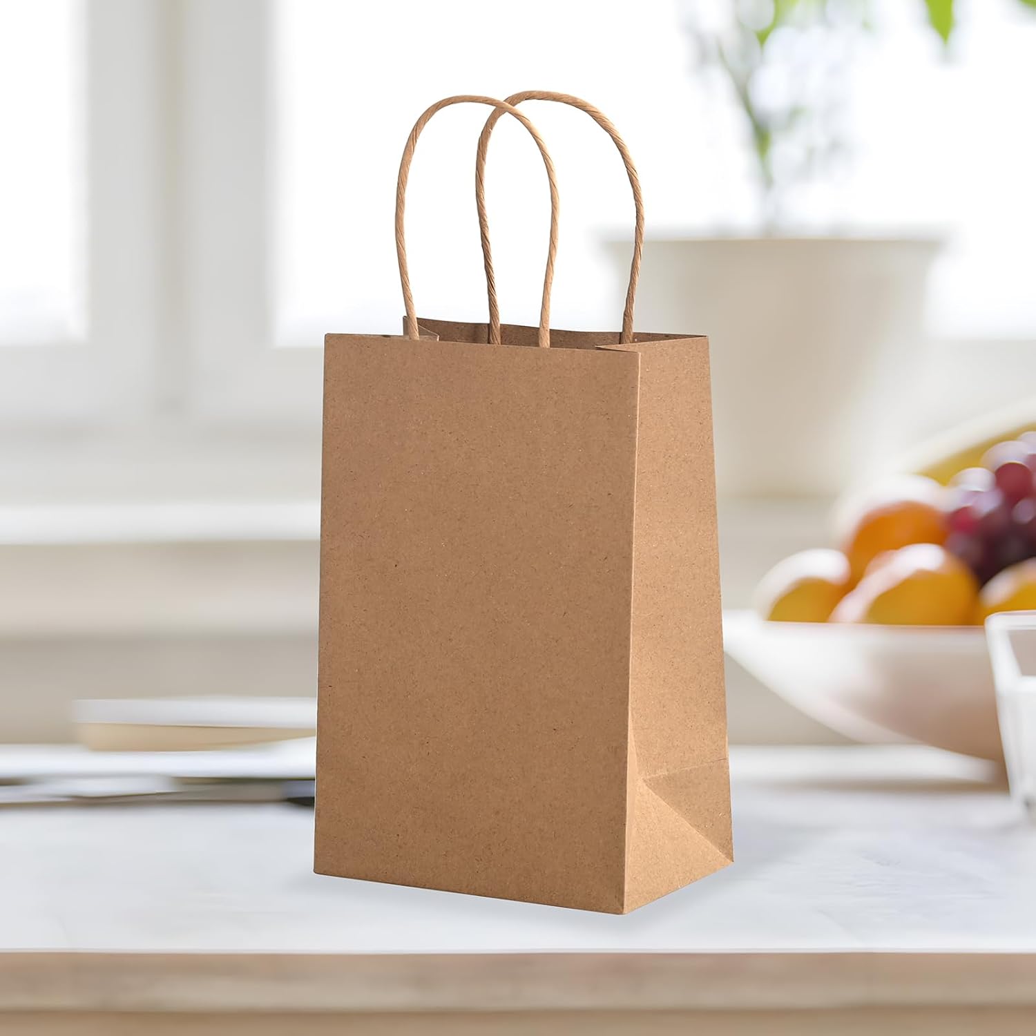 Brothersbox Pequeñas bolsas de papel marrón con asas, 50 unidades, 5.25 x 3.25 x 8 pulgadas, bolsas de papel kraft con asas para negocios, venta al