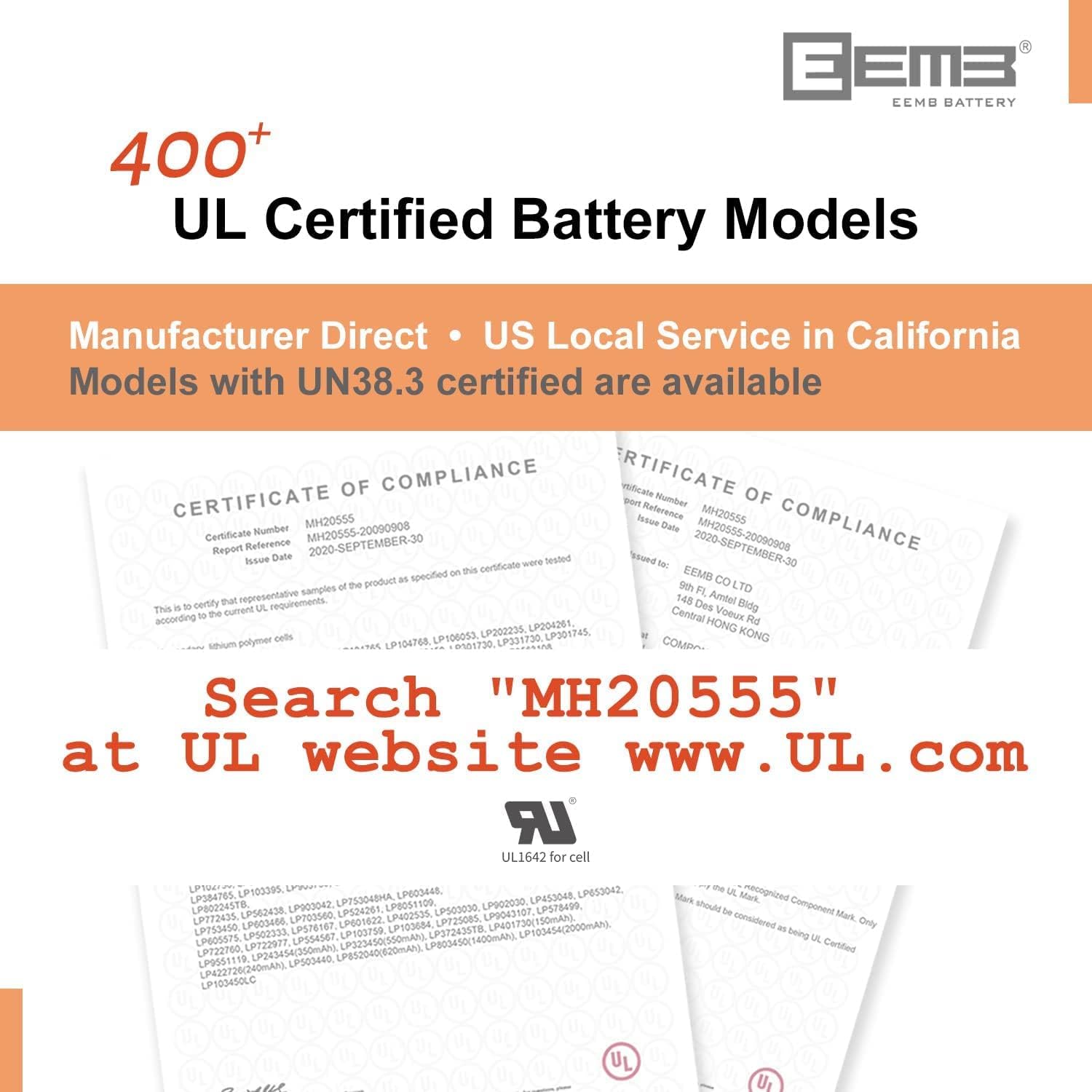 EEMB 3.7V 550mAh 453436 Lipo Batería recargable Batería de iones de polímero de litio con conector JST Asegúrese de que la polaridad del dispositivo