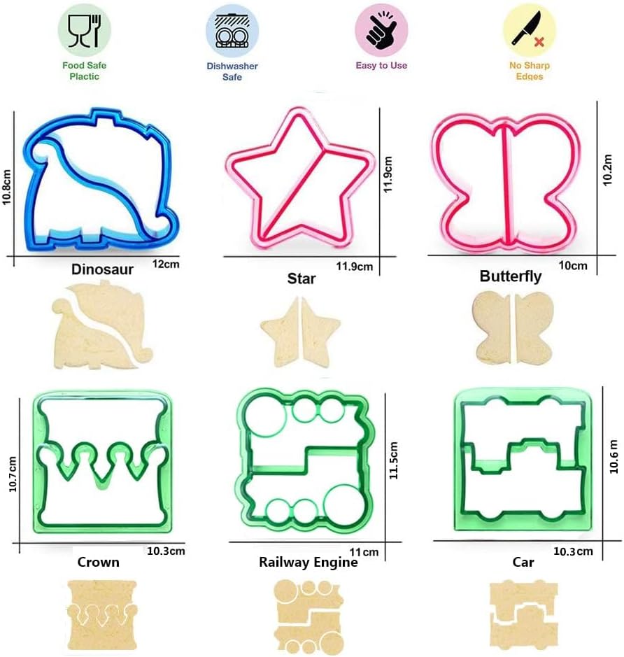 Paquete de 6 cortadores de sándwich y removedor de forma de corteza de pan para niños, formas de animales, moldes de pan, molde para tostadas,